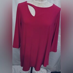 Simply  size 12 pink 3/4 sleeve stretchy top, “key hole”neck accent,